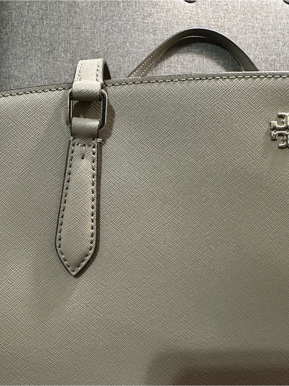 Tory Burch Light Gray Structured Saffiano Tote